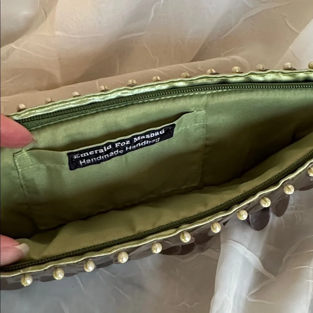 Genuine Capiz shells clutch purse olive green